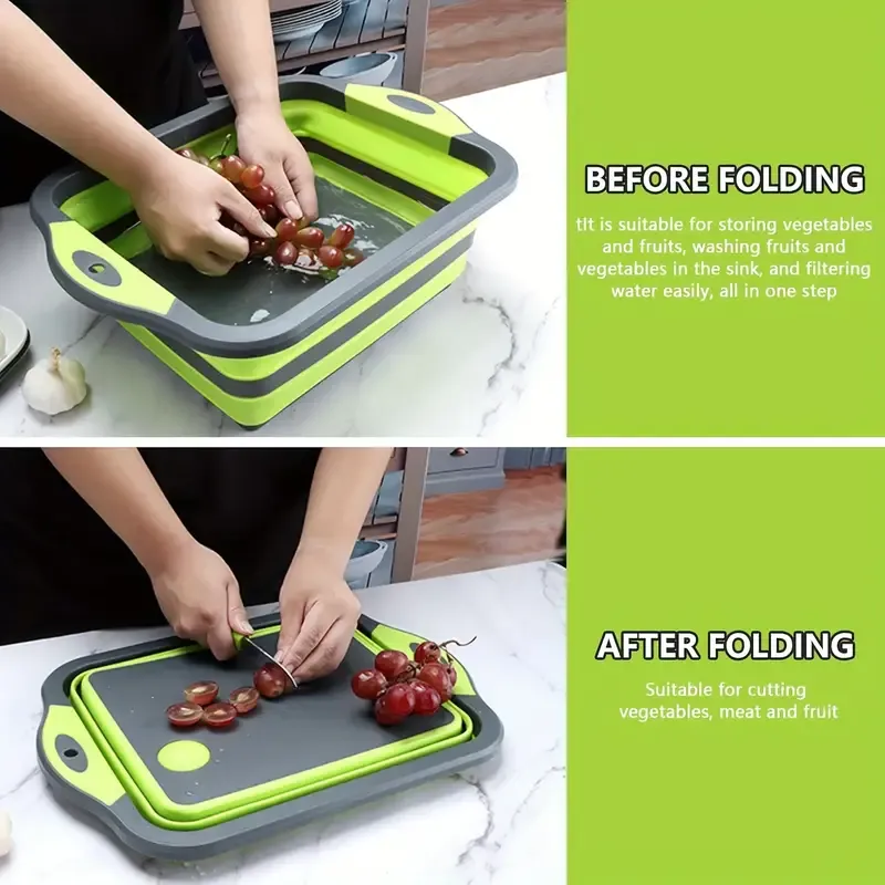 Multi-Functional Foldable Cutting Board & Colander 2-in-1 | Folds Flat for Space-Saving Storage, Washing & Chopping All in One Board, Space-Saving Essential β image 3