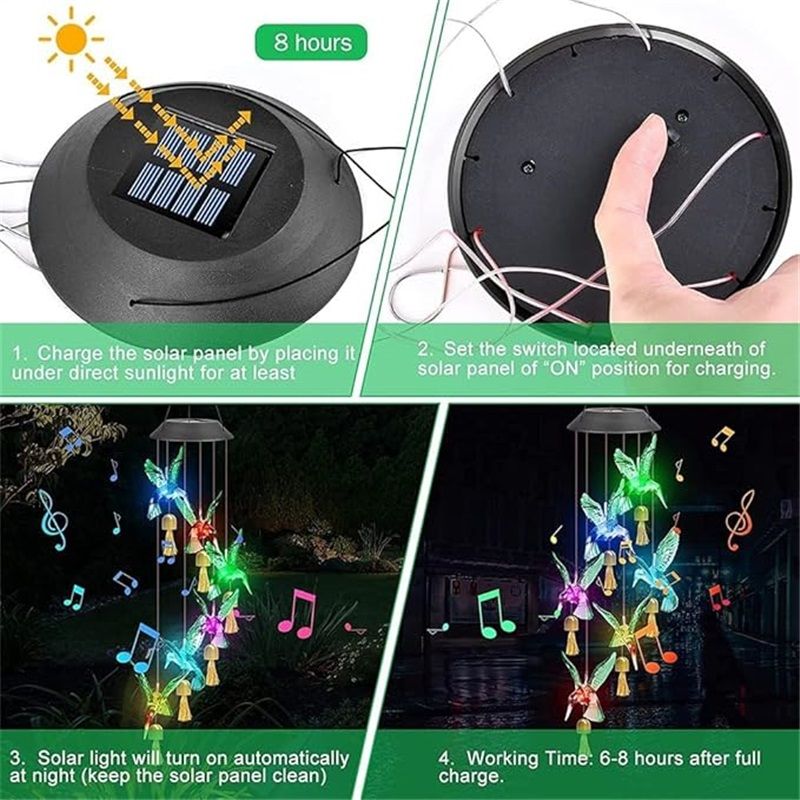 Solar Wind Chimes Outdoor Color Changing Lights, Gift for Women Mom Grandma Sister Best Gifts, Wind Chimes Unique Outdoor Garden Yard Decor (Green Hummingbird — image 4
