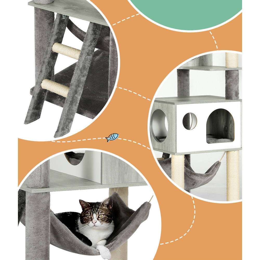i.Pet Cat Tree 178cm Tower Scratching Post Scratcher Wood Bed Condo House Wooden Ladder — image 6