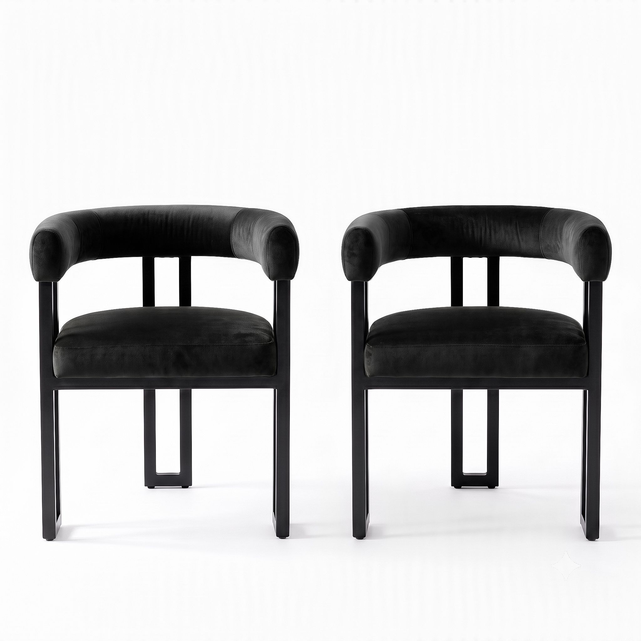 Artiss Dining Chairs Set of 2 Velvet Upholstered Barrel Chairs with Curved Armrests & Back Black โ image 3