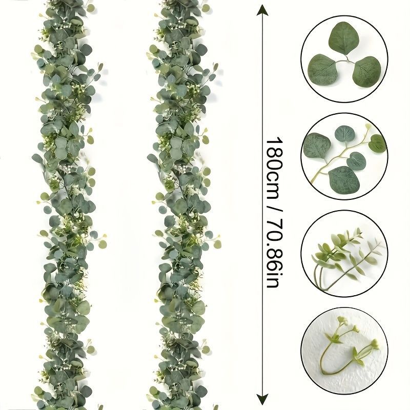 Green White Artificial Eucalyptus Garlands White Baby'S Breath 180 Cm Garlands Durable โ image 5