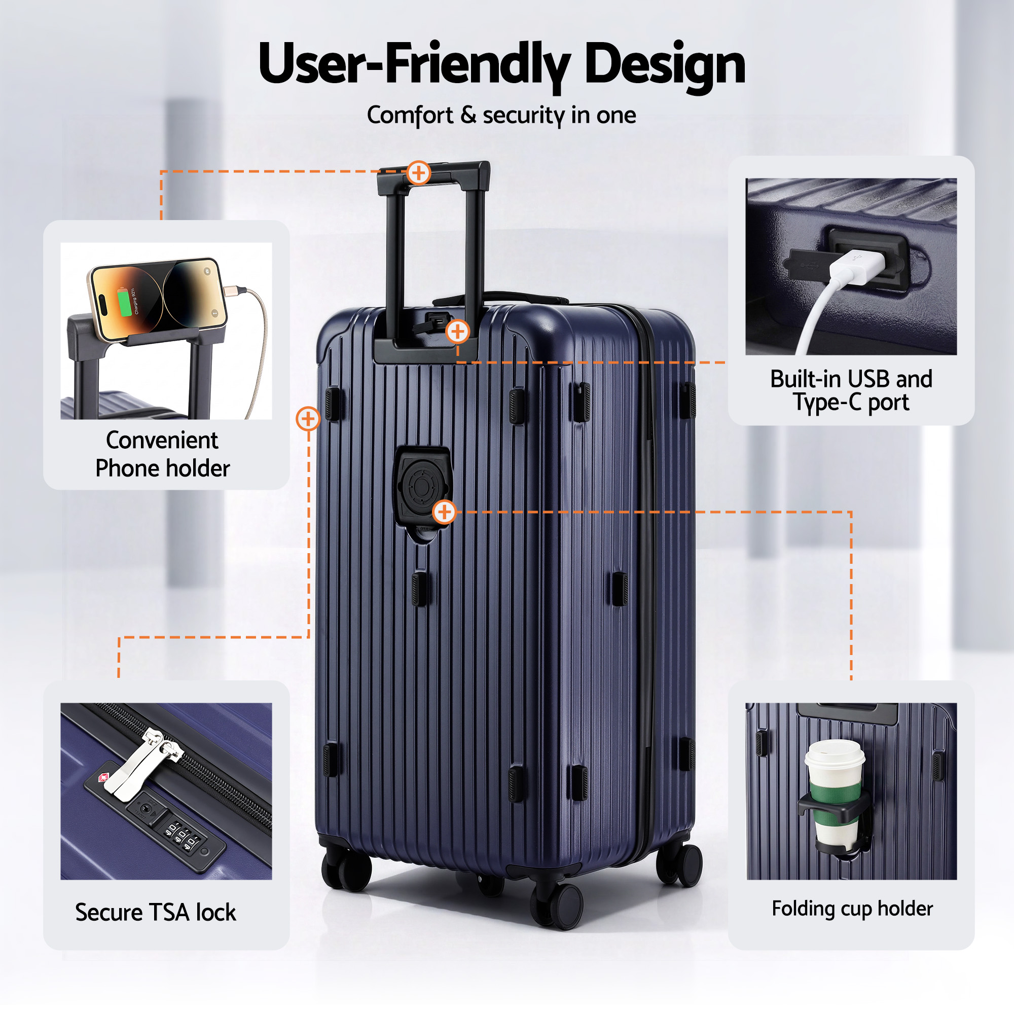 Wanderlite 32" Trunk Luggage Suitcase Travel TSA Type-C 5 Wheels Deep Indigo — image 5