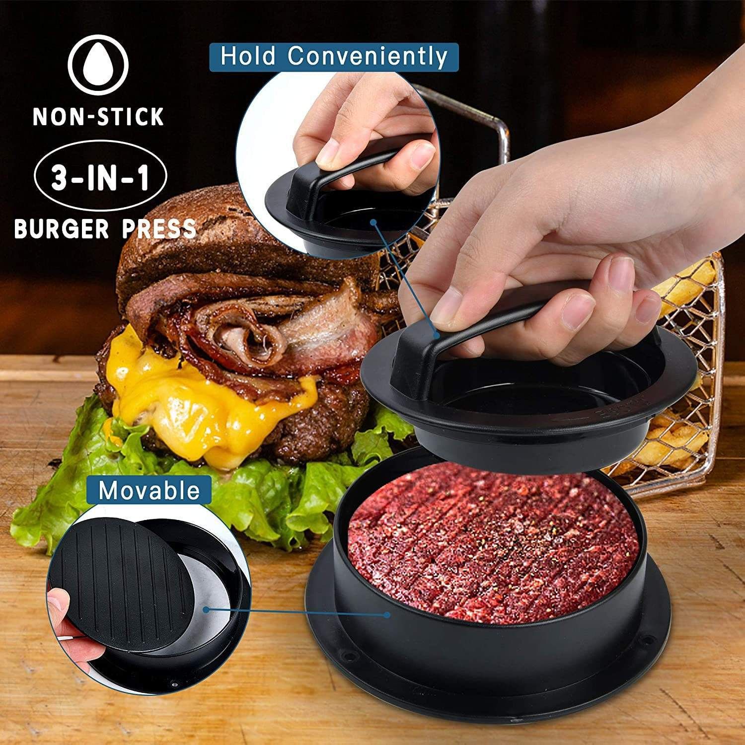 Hamburger Press, Hamburger Press Patty Maker, 3 in 1 Stuffed Burger Press Patty Maker, Patty Press for Stuffed Burgers, Sliders — image 2
