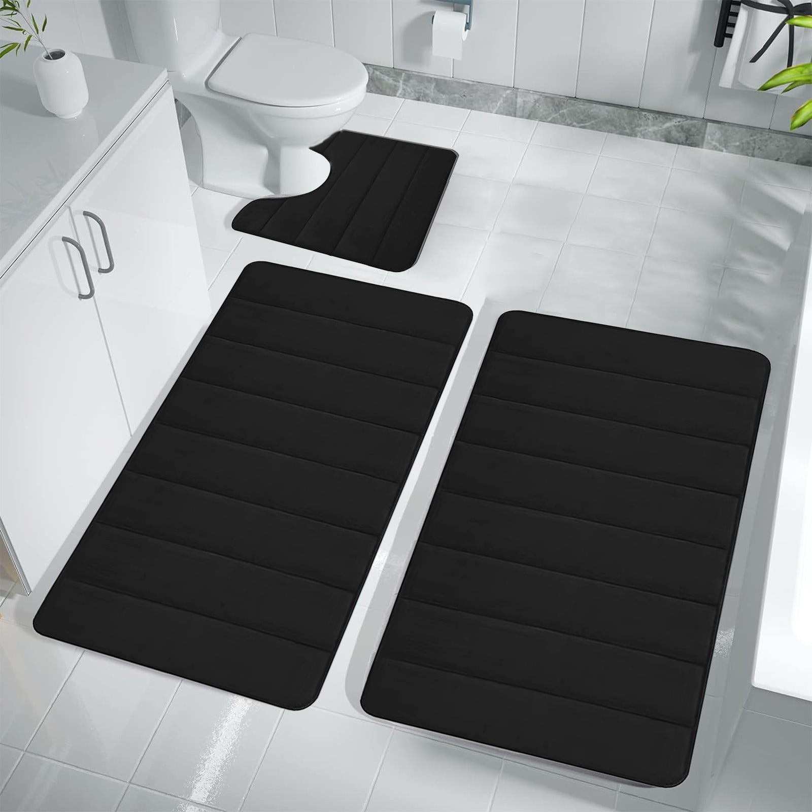 Memory Foam Toilet Rug, Non-Slip Bathroom Rugs, Toilet Rugs U Shaped Washable, Commode Contour Rug, Soft Comfortable Super Water Absorption #3_Black — image 5