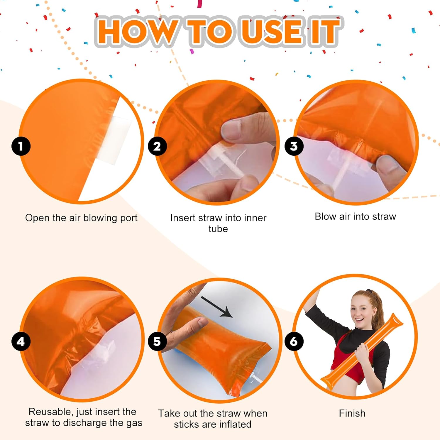 50 PCS Thunder Sticks Thicken Plastic Cheersticks Inflatable Thunder Sticks Sporting Events Team Spirit Cheersticks Sporting Cheers Basketball Football Dance — image 3