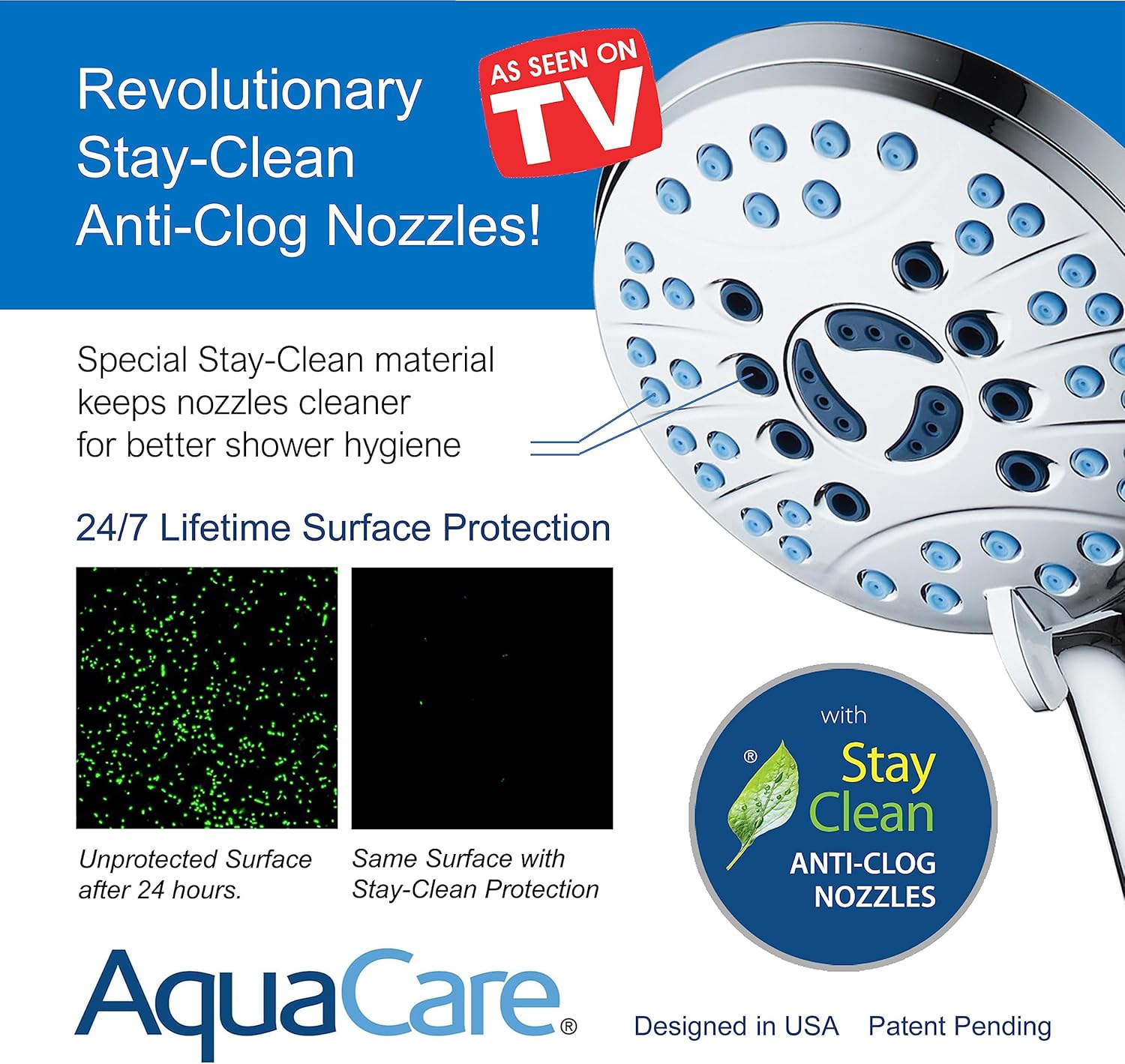 AquaCare High Pressure 8-mode Handheld Shower Head - Anti-clog Nozzles, Built-in Power Wash to Clean Tub, Tile & Pets, Extra Long 6 ft. Stainless Steel Hose โ image 3