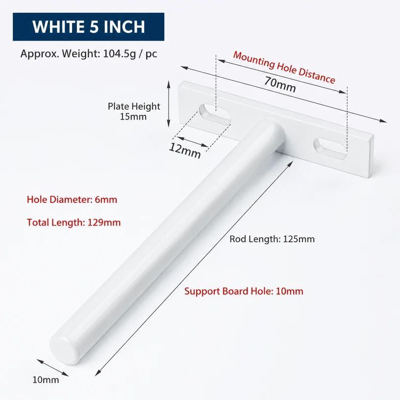 5" White Hidden T Shelf Bracket 2Pcs w/ 5x60&5x80 Screws — image 2