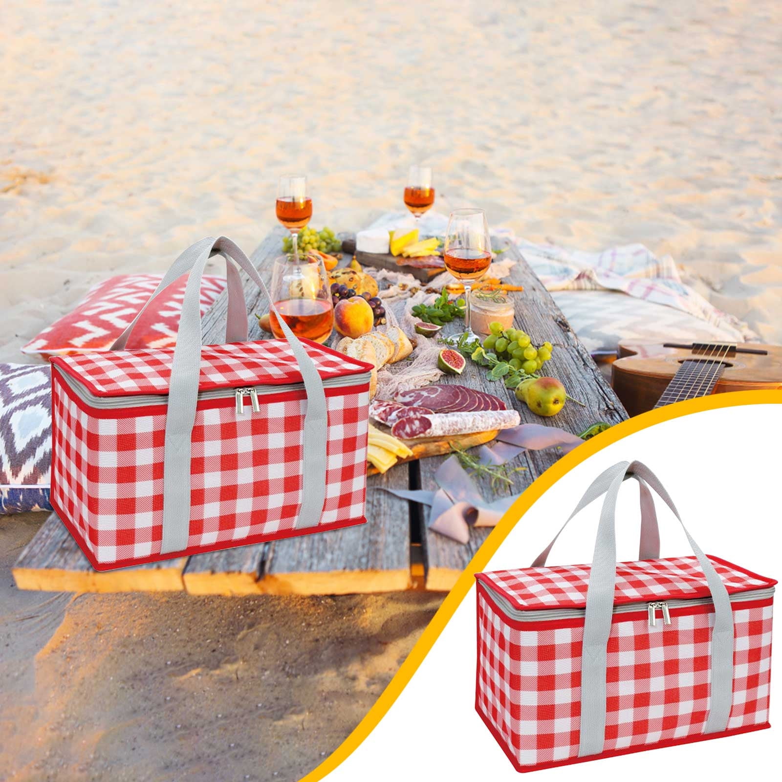 Large Picnic Basket Shopping Basket Camping Picnic Basket Travel Picnic Bag Portable Bento Bag Thermal Insulation Bag Red — image 2