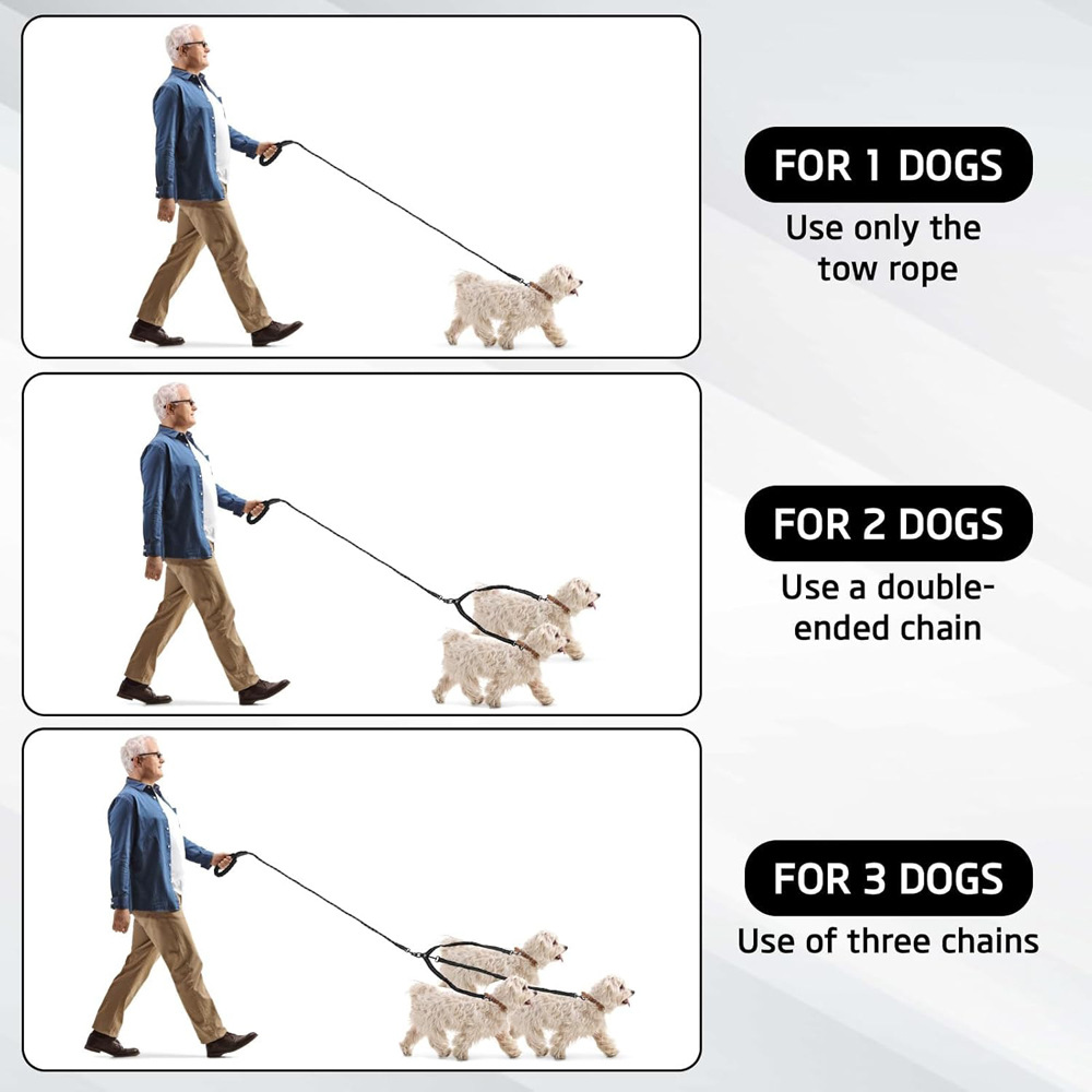 Green 3-in-1 Tangle-Free Dog Leash for 1-3 Dogs - Heavy Duty Bungee Coupler with Reflective Stitching & Padded Handle — image 3