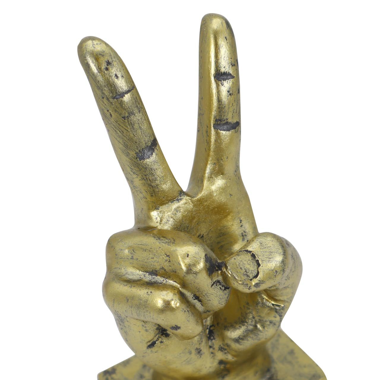 Hand Finger Gesture Desk Statues Fingers Sculpture Creative Home Living Room Cabinet Shelf Decoration (Victory Gesture in Gold) — image 4