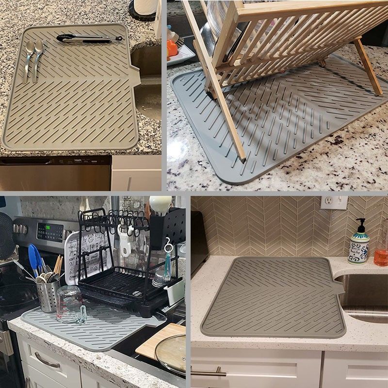 Silicone Dish Drying Mat with Built-in Drain Lip - Hygienic Drying Pad - Sturdy Compact Easy to Clean Tray Protects Surfaces β image 2