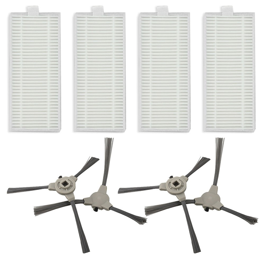 Replacement Side Brush And Filter Kit For Ropvacnic S1 Tipdiy G90 Vipsun Z1 Robot Vacuum Cleaner 4 Brushes 4 Filters Gray And White — image 6