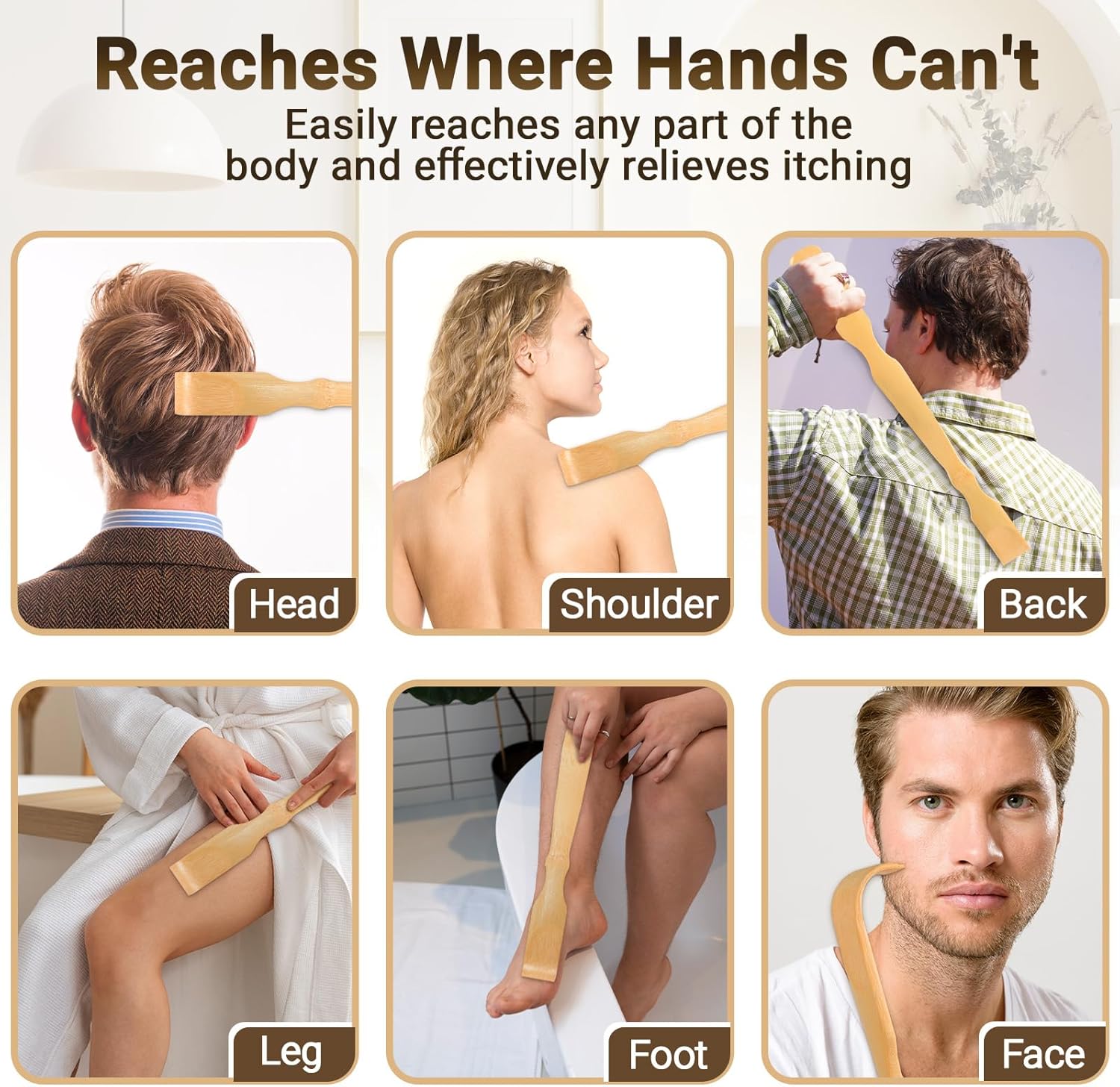 Wooden Bamboo Back Scratcher, 17" Natural Handmade Back Scratchers for Men and Women, New Upgraded Long Handle Back Massager, Relaxation Gifts for Mom and Dad — image 4