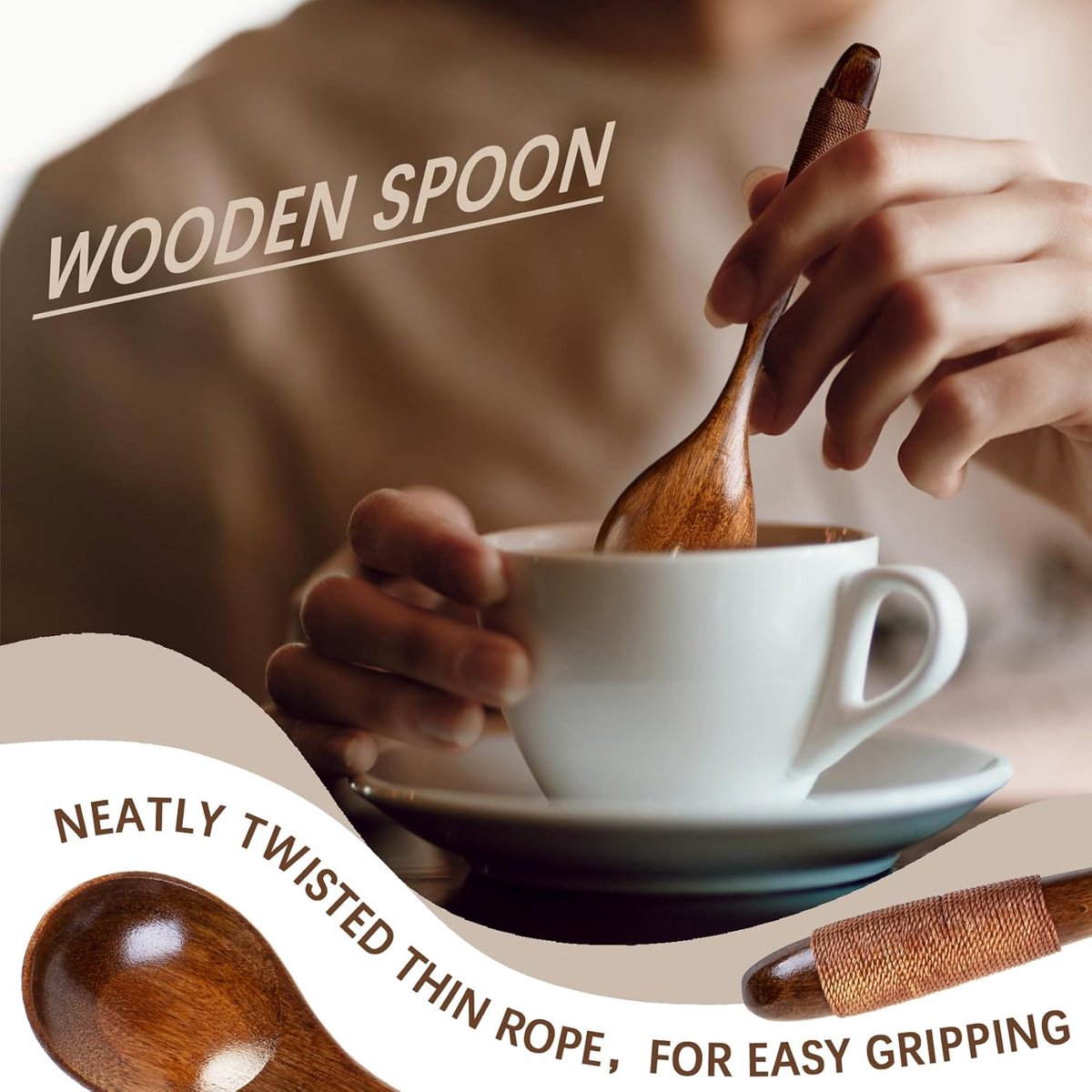 Wooden Spoons - 17cm Bamboo Spoons - Eco-friendly - Versatile Use - Perfect for Honey Jars & Jams (6-piece) — image 4