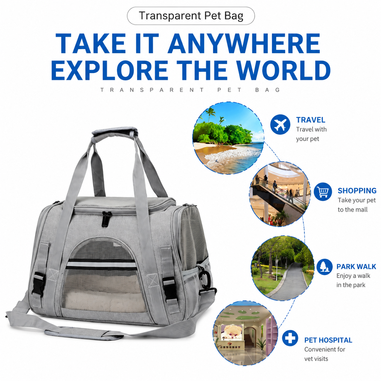 Grey Pet Carrier Bag - Breathable Meshfor Small Dogs and Cats Travel Carrier Airline Travel Ready Adjustable Shoulder Strap Durable Ventilated Design โ image 3