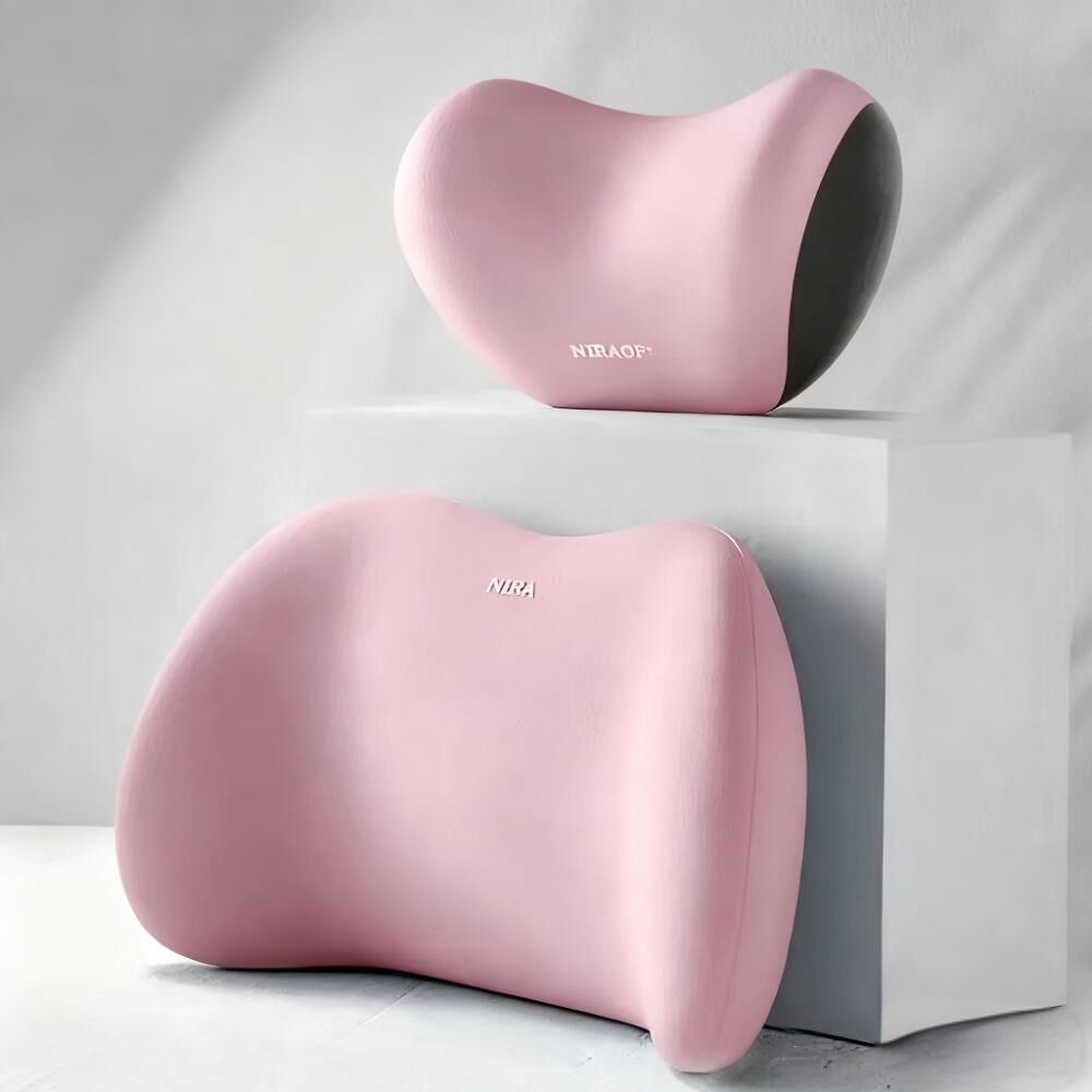 Christmas gift Car Headrest & Lumbar Support Set, Ergonomic Plush Cushion for Driver & Passenger, Comfort & Spine Protection for Long Drives(pink)