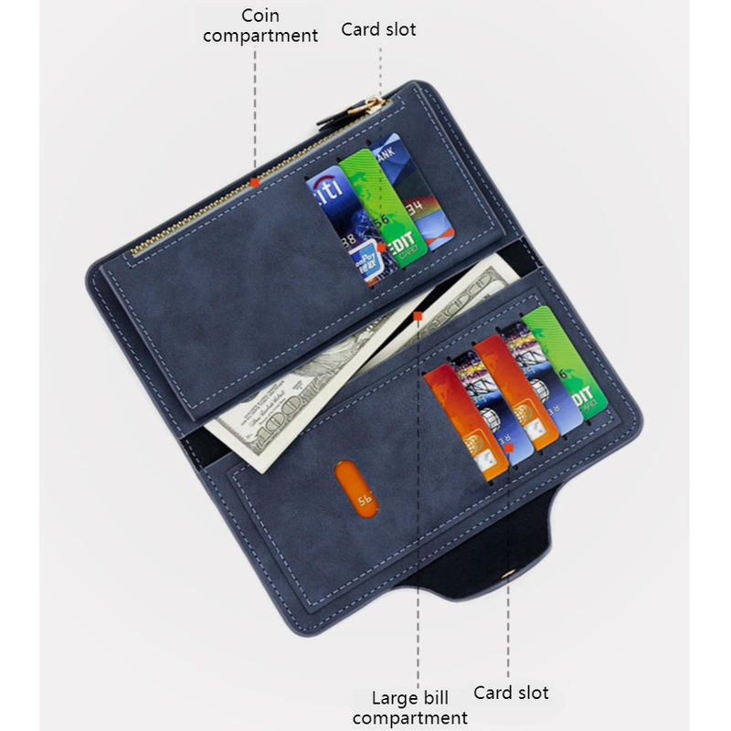 Vintage-style matte magnetic snap wallet, multiple card slots, unisex, coin pocket and ID storage pouch - Black — image 3