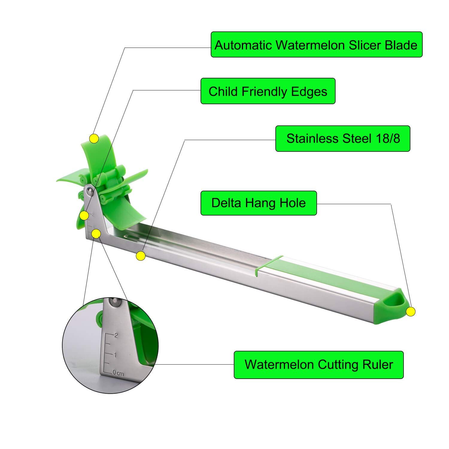 Watermelon Windmill Cutter Slicer, YIDADA Stainless Steel Shape Fruit Tools Quickly Cut Tool Kitchen Gadgets — image 3
