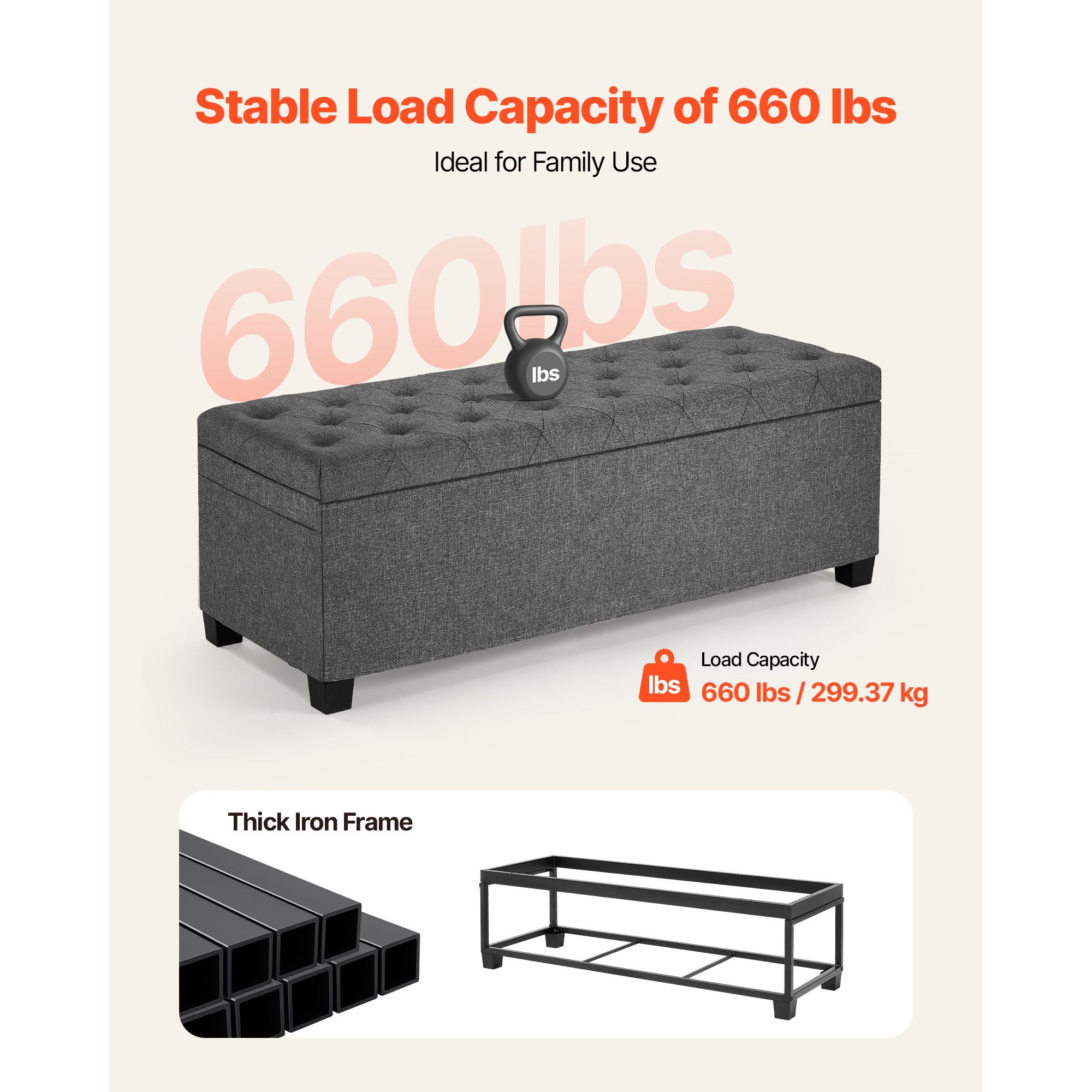 Storage Ottoman Bench, Button-Tufted End of Bed Bench with Side Bags, Flip-up Upholstered Storage Chest with Metal Frame, Linen Bed Ottoman for Living Room — image 5