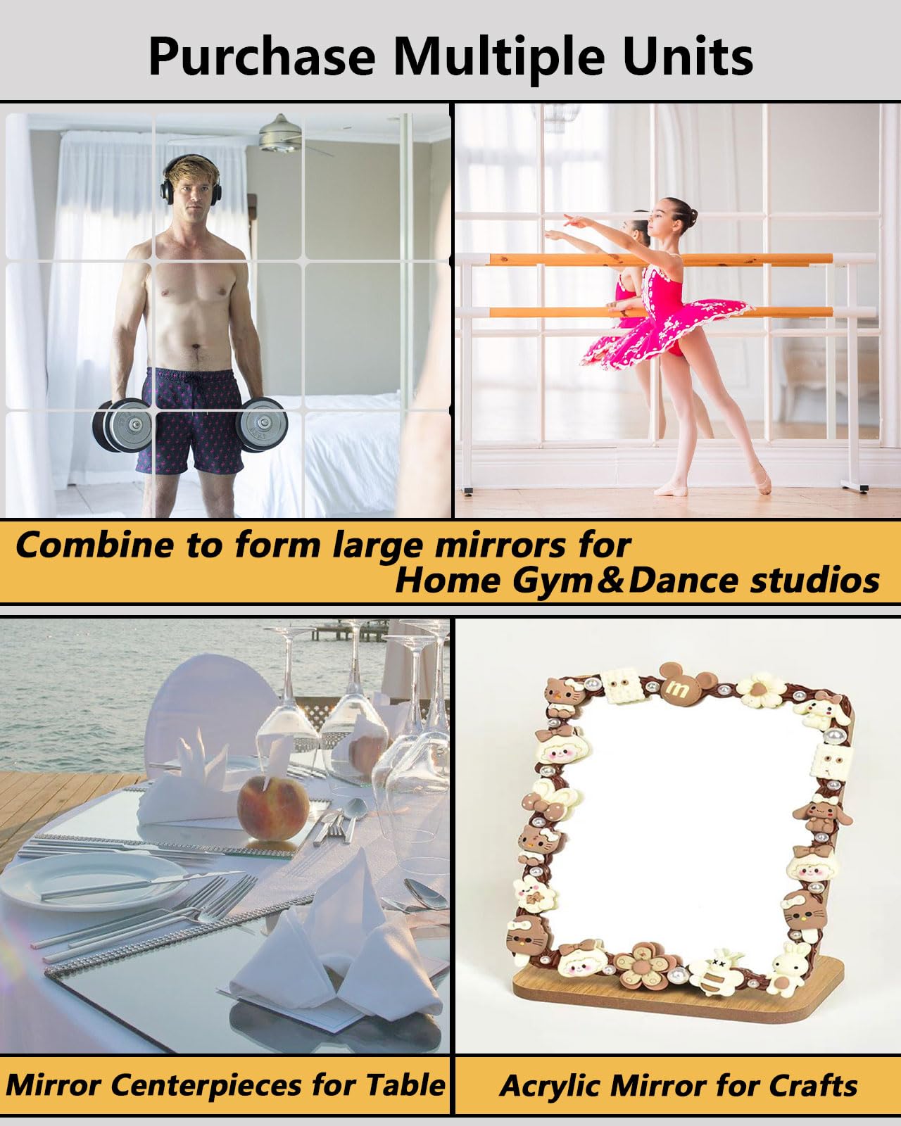 Shatterproof Acrylic Mirror Tiles – 4-Pack Wall Stickers for Kids, Home Gym, Bedroom & Bathroom, Easy Peel-and-Stick Decorative Mirrors with — image 5