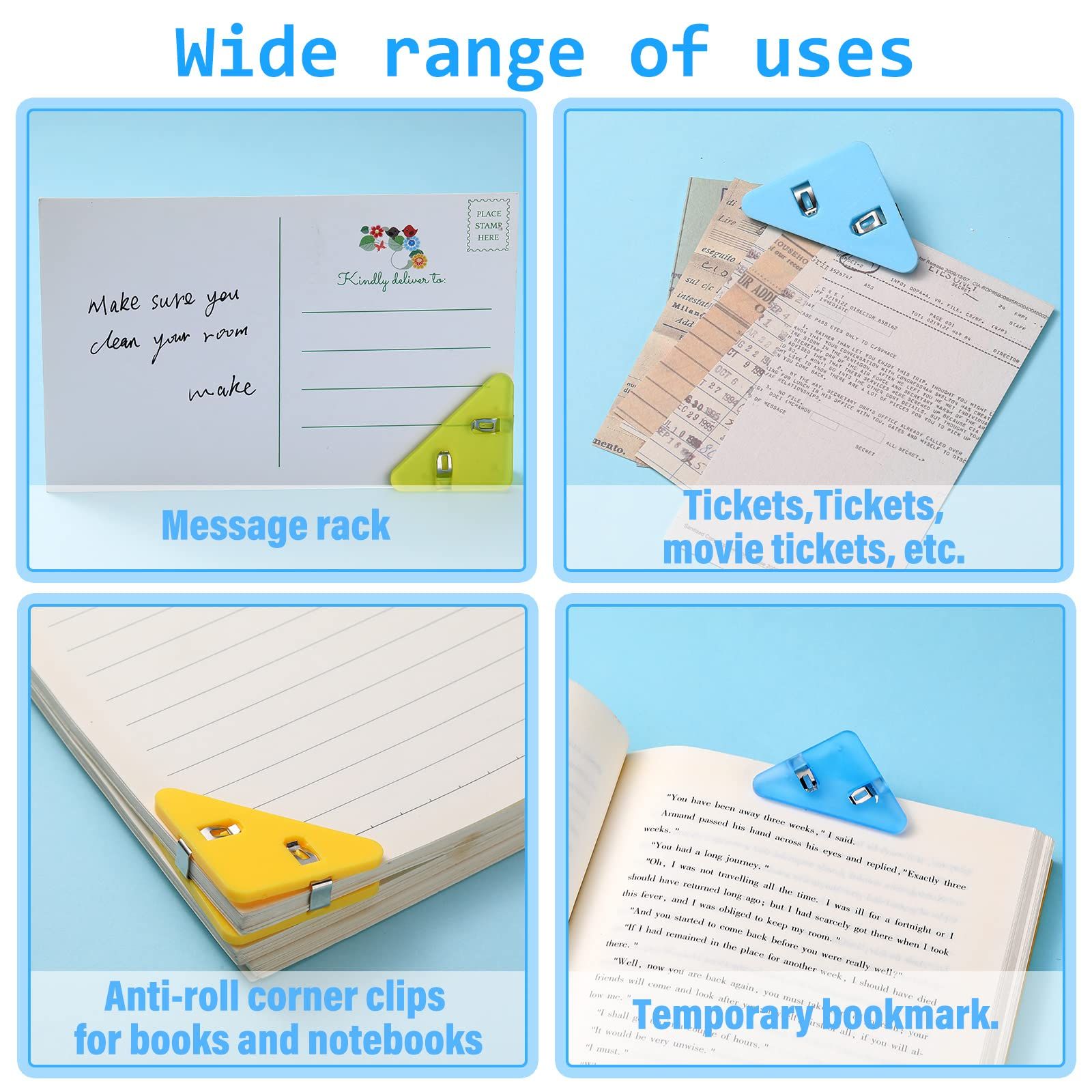 50 Pcs Corner Clip Triangle File Corner Clip Multifunctional File Clip Assorted Colors Corner Paper Clip Book Clip Prevent — image 3