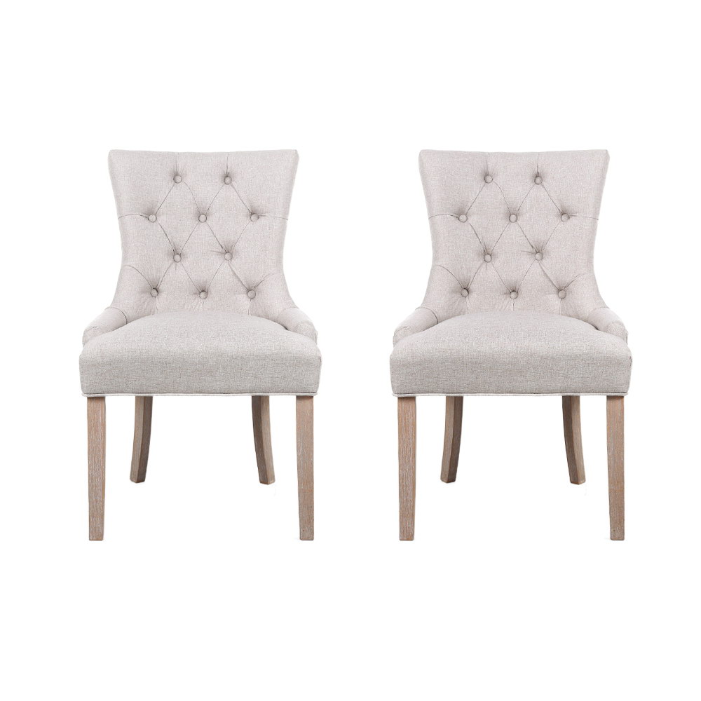 Artiss Dining Chairs Set of 2 Linen French Provincial Beige โ image 3