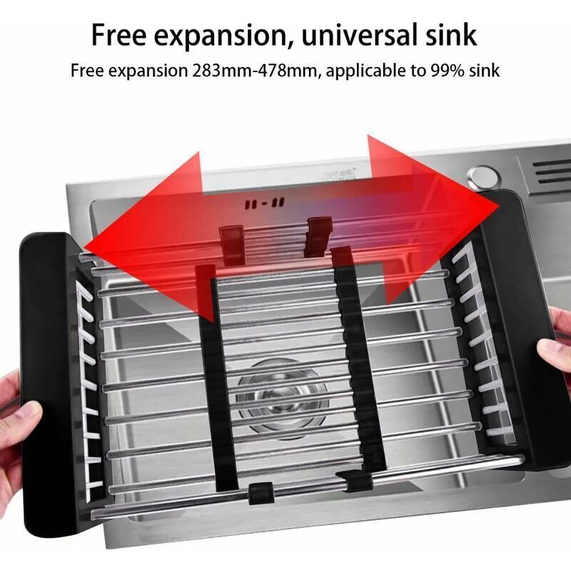 Drain Basket, Sink Drainer, Stainless Steel Telescopic Drainer, Draining Fruits and Vegetables, Black, S — image 3