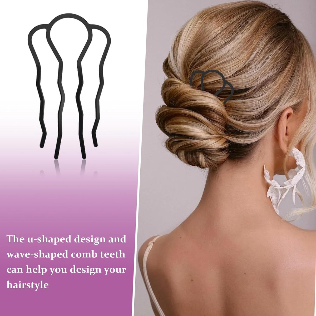 6 pieces - metal hair comb - Hair clip - Hairpin - Hair clips - U-shaped side comb - French hair comb - Hairpins - Hair accessories - vintage updo — image 4