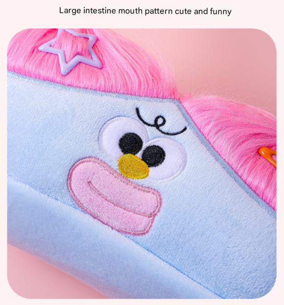 Beige and Light Green Hair Cute Plush Monster Pencil Case - Fluffy Stationery Pouch with DIY Styleable Hair for Kids β image 4