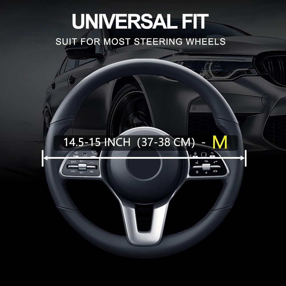 Leather Car Steering Wheel Cover, Non-Slip Car Wheel Cover Protector Breathable Microfiber Leather Universal Fit for Most Cars(Beige) — image 3