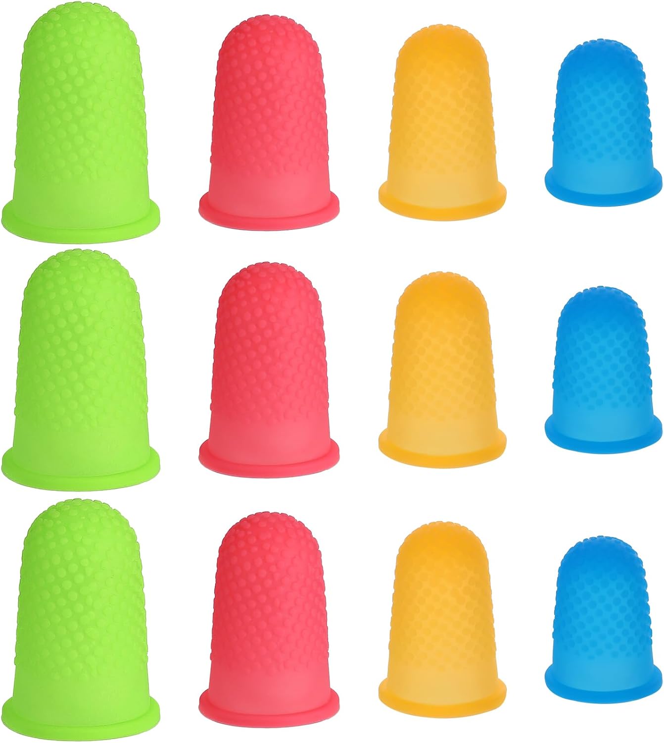 12pcs Rubber Finger Thimbles 4 Sizes Colors Silicone Hot Glue Finger Caps Reusable Thumb Guard Protectors Covers Finger Tip Pads Grips for Paperwork Cutting