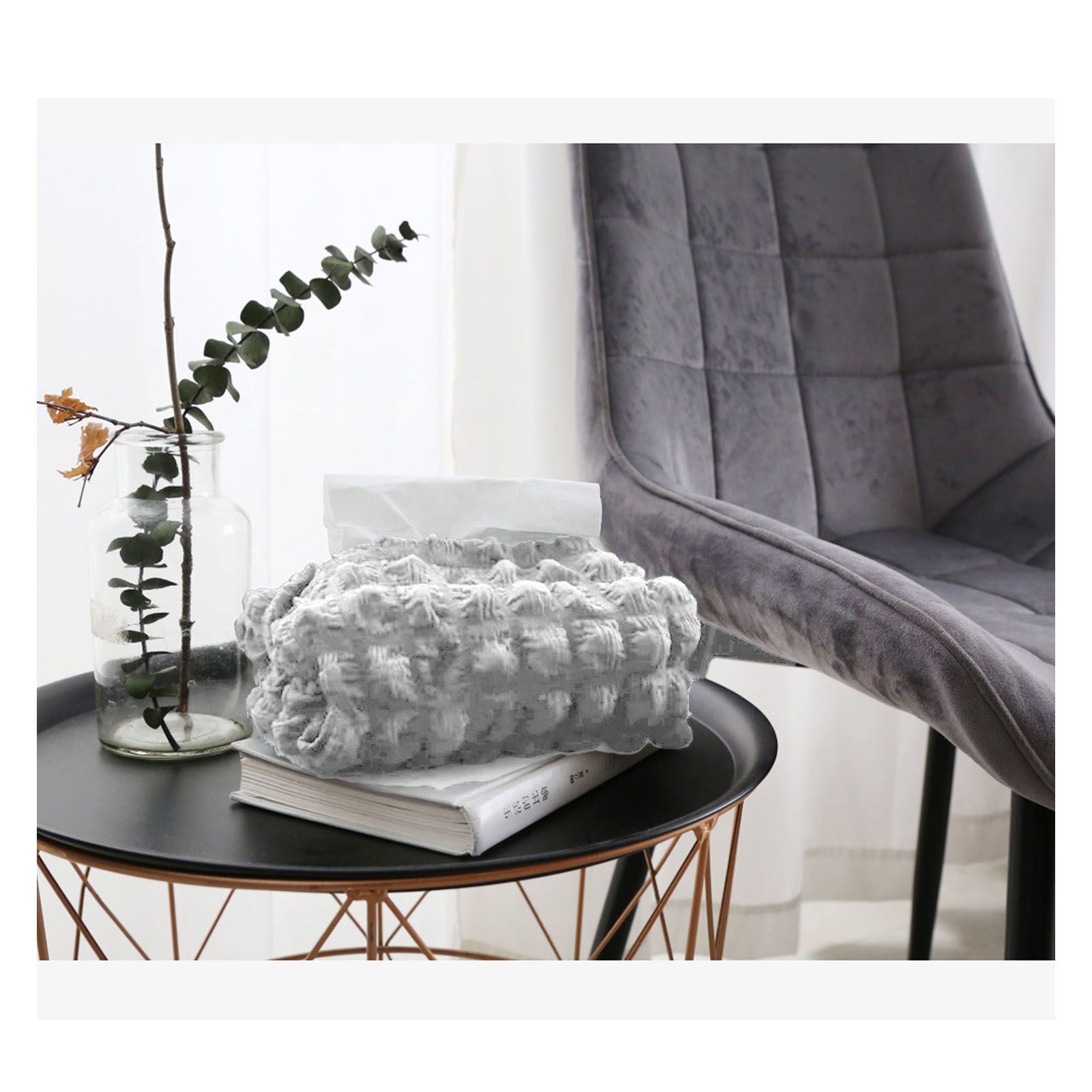 Tissue Box Cover Bag Polyester Cotton Bubble Yarn Decorative Tissue Bag Storage with Thick Canvas Lining Beige โ image 6
