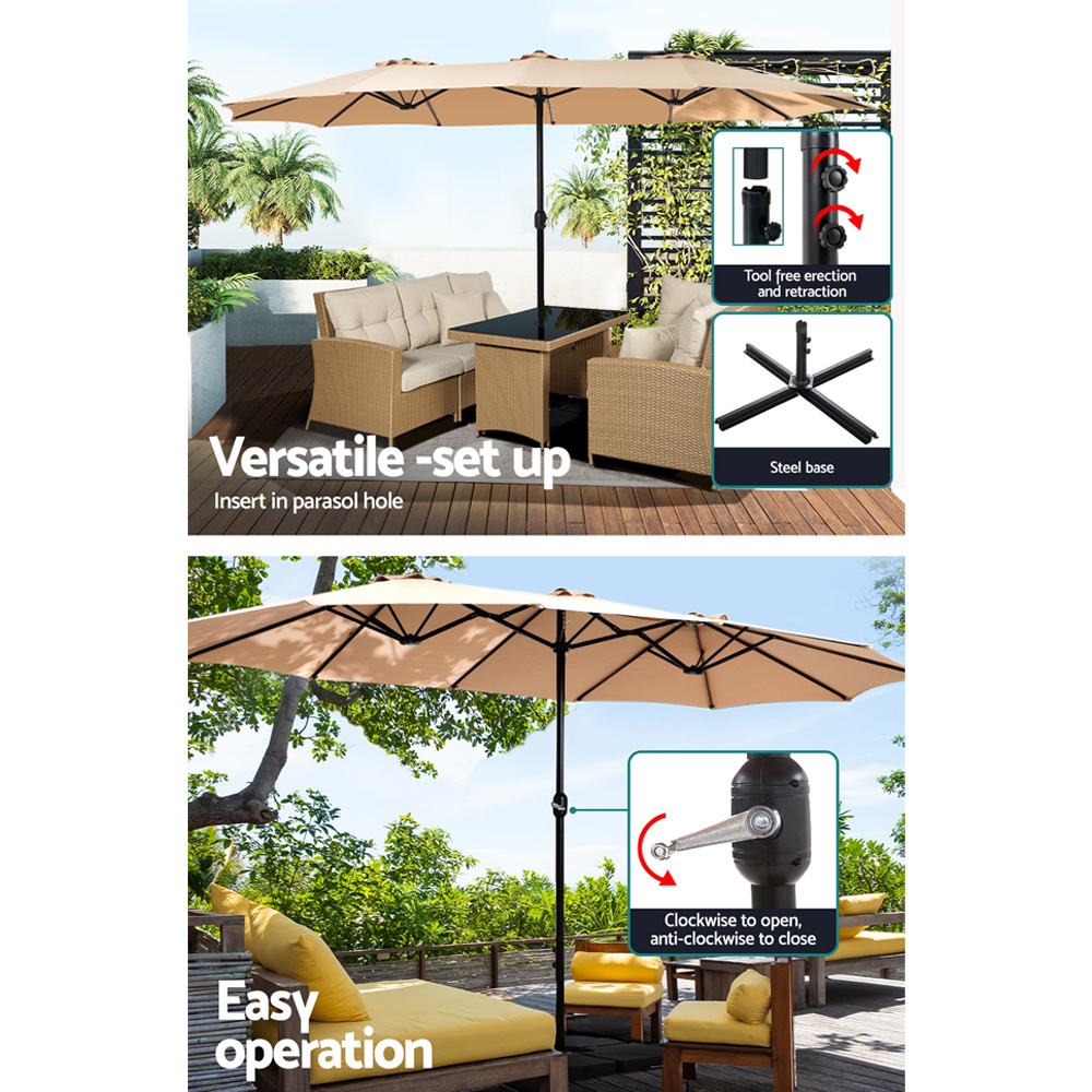 Instahut 4.57m Outdoor Umbrella w/Base Stand Beach Pole Garden Tilt Beige โ image 4