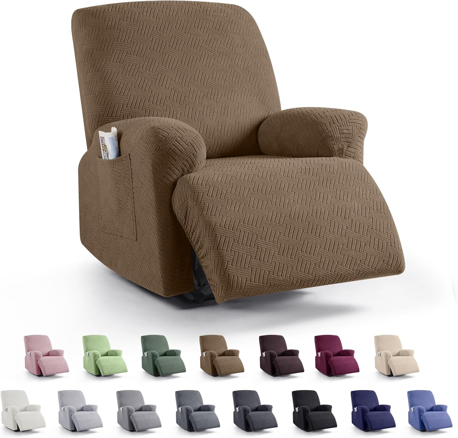 Recliner Covers, Stretch Reclining Chair Covers, Recliner Sofa Slipcovers Stripe Jacquard Recliner Couch Covers Furniture Protector Covers for Pet Kid (1