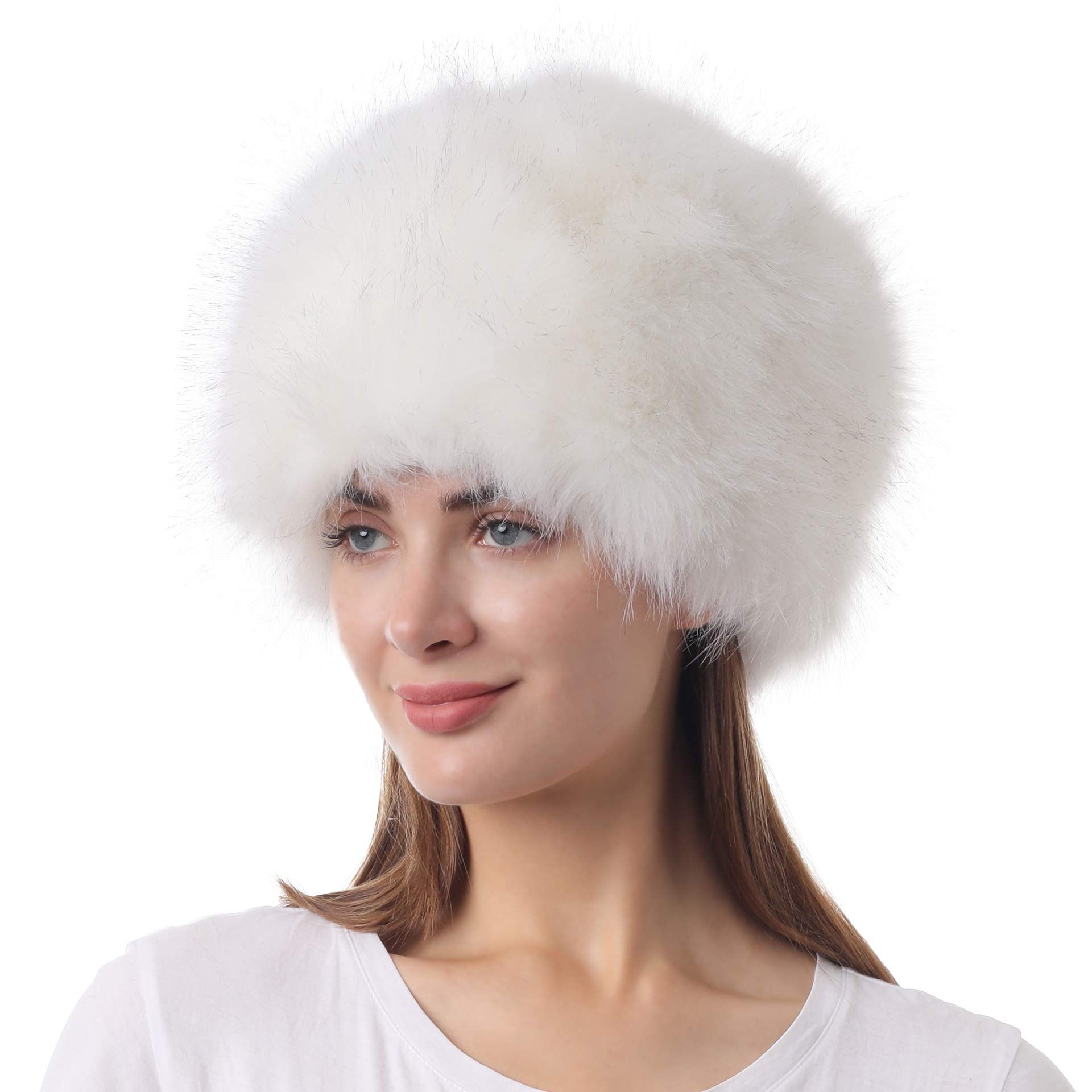 1 pcs Women's Faux Fur Hat for Winter with Stretch Cossack Russian Style White Warm Cap Winter skiing โ image 4