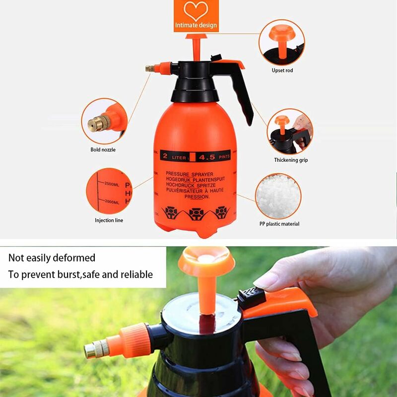 Garden Pump Sprayer 68 Oz/0.5 Gallon Hand Pressure Bottle With Adjustable Brass Nozzle For Watering Flower Lawn — image 2