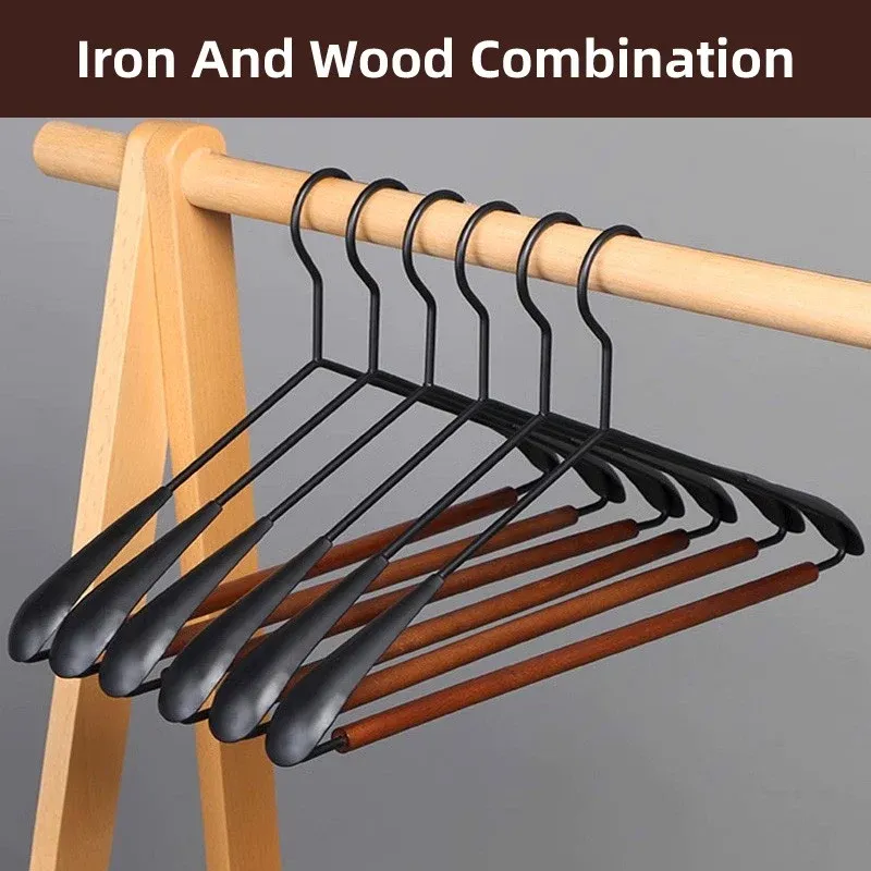 6pcs Iron Wood Combination No Trace Hangers Non Slip for Coat Shirt Closet — image 5