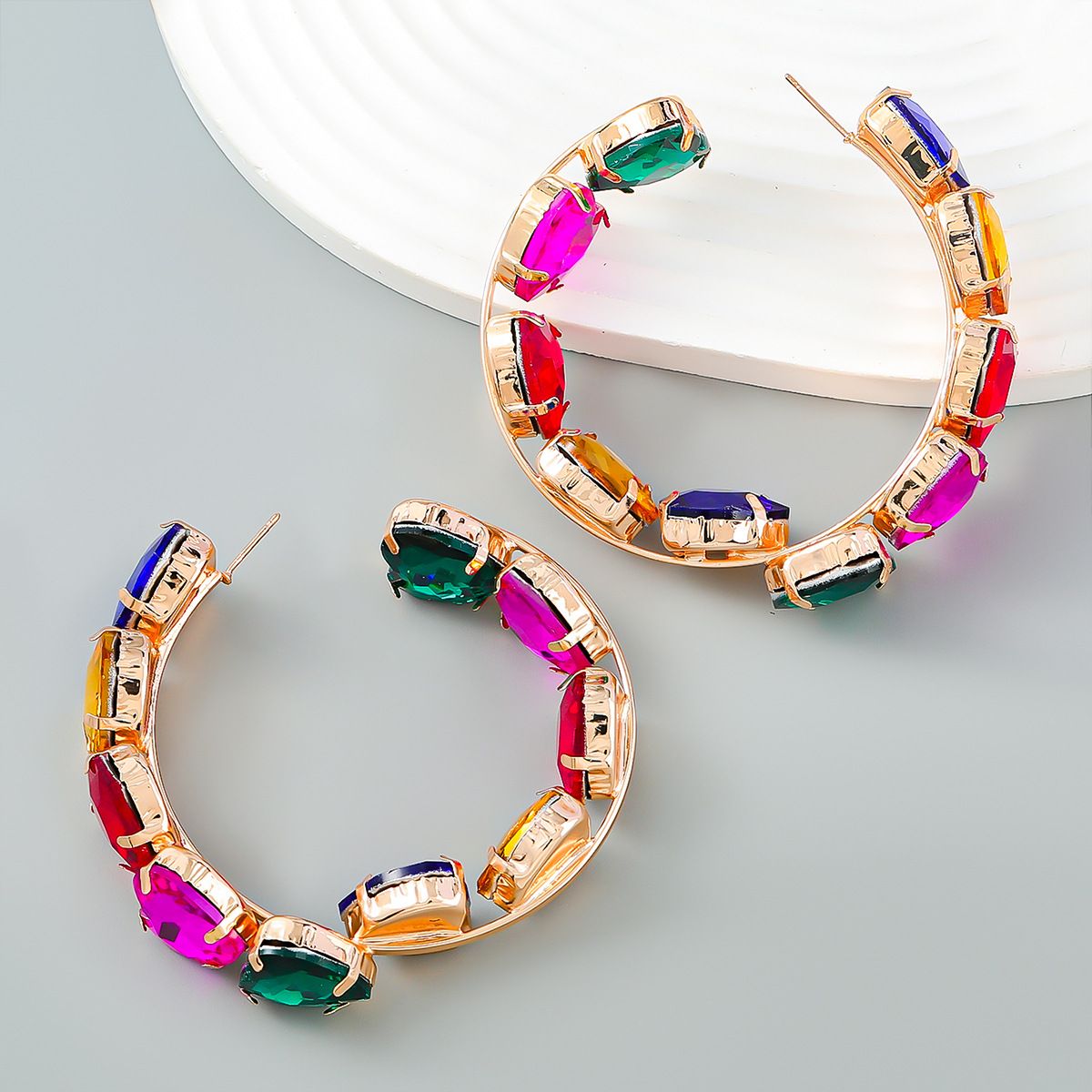 Large Hoop Earrings Colourful Geometric Circle Earrings Chunky Hoop Earrings Statement Dangle Earrings — image 3