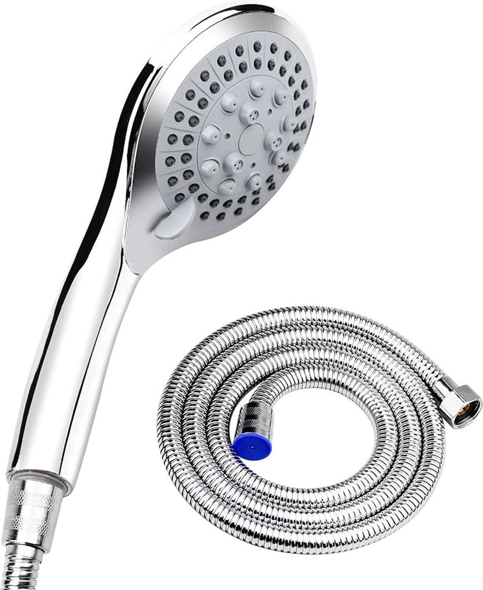 Water-Saving Shower Head - 5 Spray Settings - High Pressure - Hand Shower - Shower Set - With 1.5m Explosion-Proof Hose - Chrome - High Quality - Durable