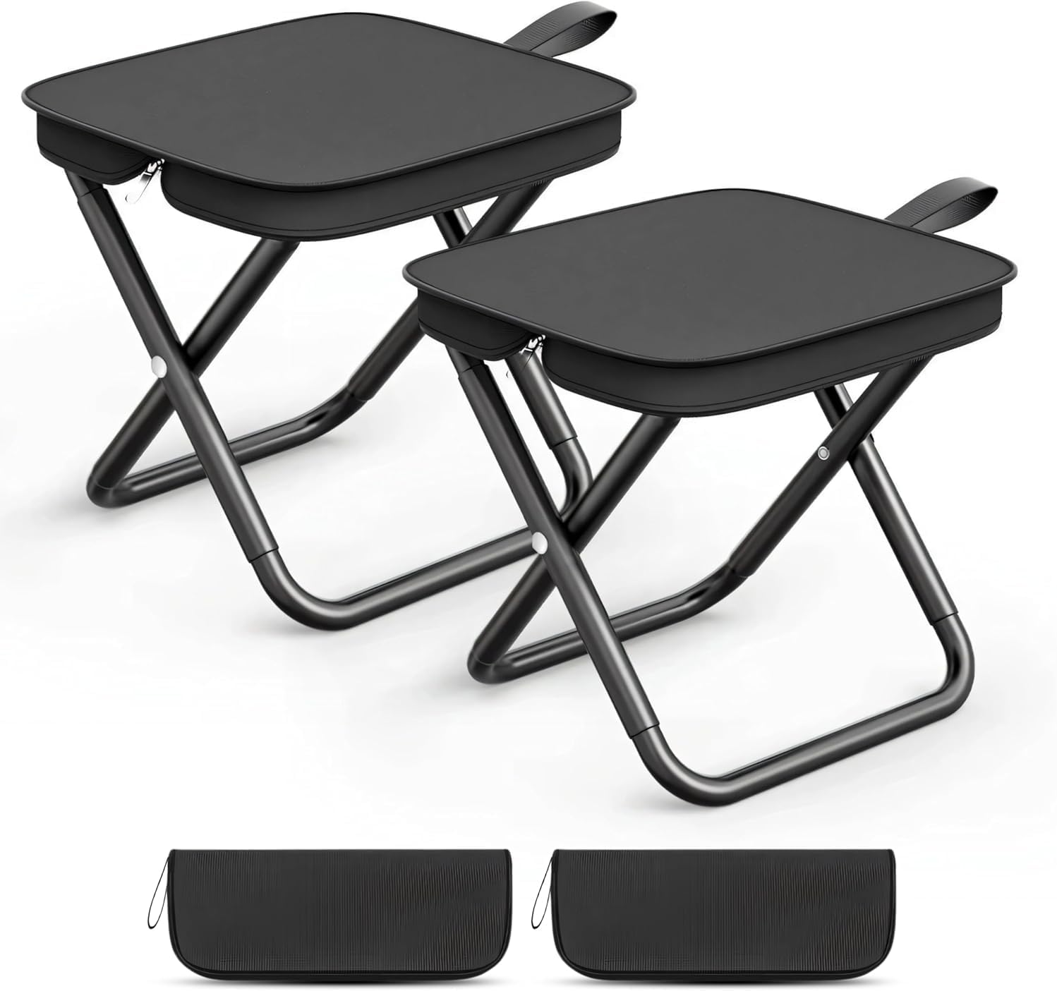 Camping Stool, Portable Folding Stool with Carry Bag, Foldable Seat, Ultralight Camping Stool for Travel Walking Hiking Fishing Picnic Barbecue (2, Black)