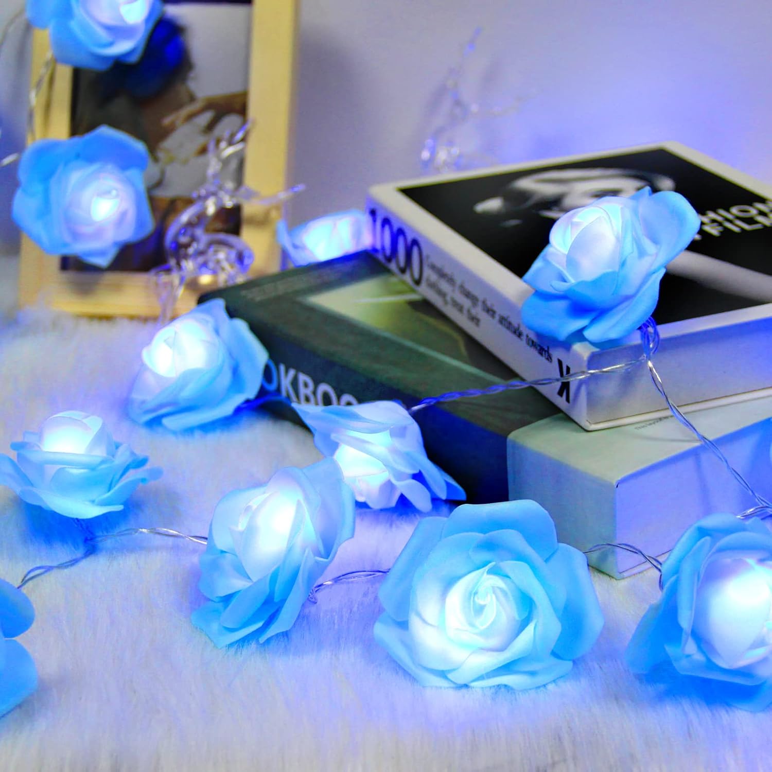 1 Piece Blue Rose LED Fairy Lights for Bedrooms, Weddings and Party Decor, Decorative Flower String Lighting for Indoor Ambience — image 2