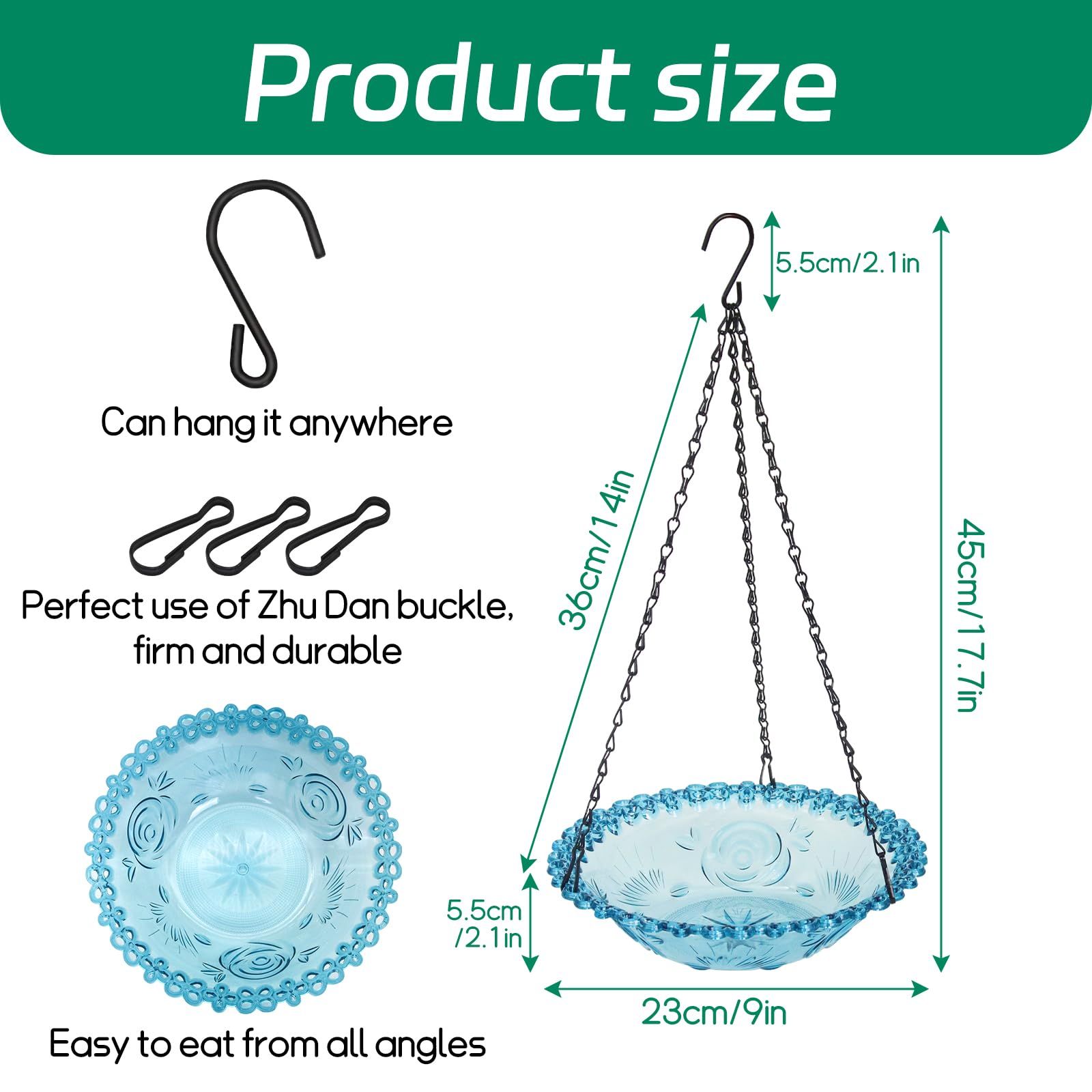 Bird Bath Hanging Seed Feeder Garden Plate Hanging Tray for Wild Backyard Attracting Birds (Blue- single layer) β image 5