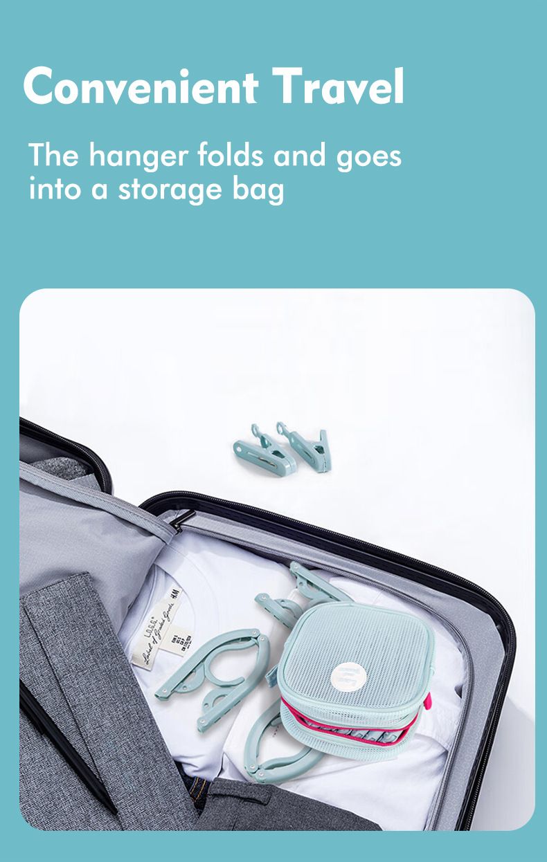 Portable Folding Travel Hangers Set - 19 Piece Laundry Kit with 6 Adjustable Hangers 12 Clips and Storage Bag - Space Saving Design for Caravanning Camping and โ image 5