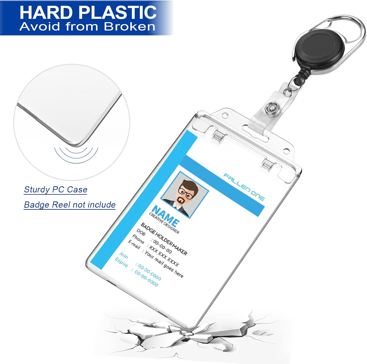 Clear ID Badge Holder Hard Plastic ID Holder for Lanyard by, Permanent Locking, Vertical, 10 Pack — image 5