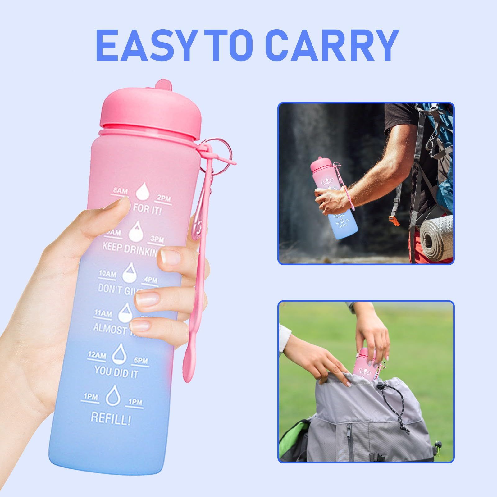 Collapsible Water Bottle with Time Marker, 20oz Sports Water Bottle Large Leakproof Reusable BPA Free Silicone Water Bottle, Portable Collapse Water Bottles — image 4