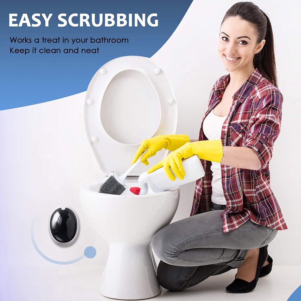 Ecoco Silicone Water Drop Toilet Brush Holder Set Wall-Mounted Cleaning Brush Tool Grey — image 3