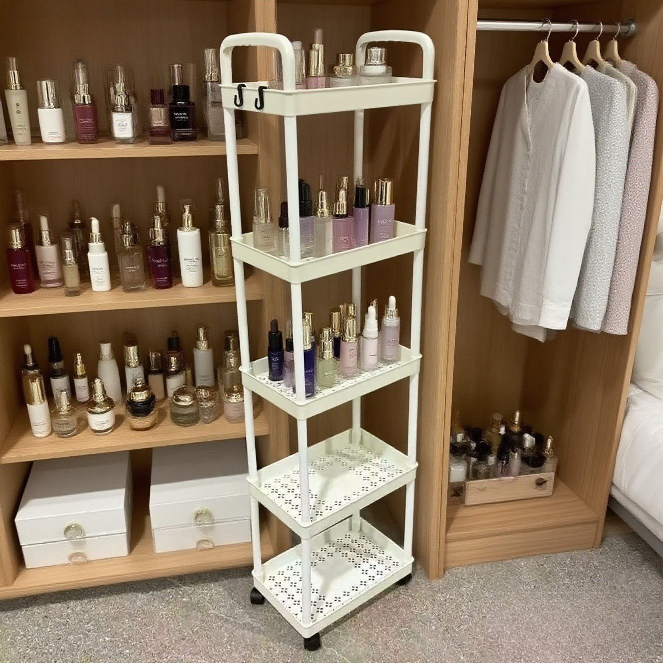 Five-Tier Rolling Cosmetics Storage Rack - Made of durable plastic, equipped with 360-degree swivel casters, strong load-bearing capacity - Suitable for โ image 3