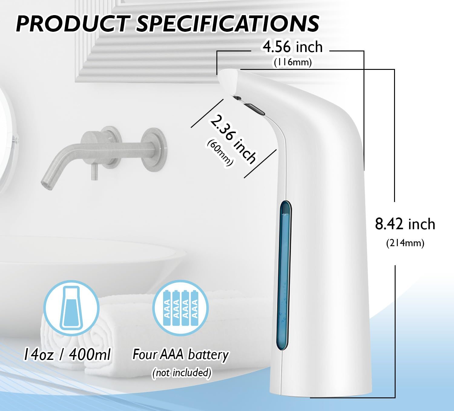 Automatic Soap Dispenser Touchless, Hands Free Liquid Soap Dispenser, 14oz/400ml Auto Hand Dish Soap Dispenser (White) — image 4