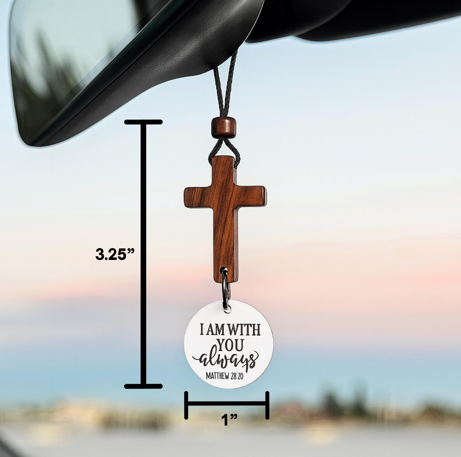 Daily Bible Verse Rearview Mirror Cross Ornament – Daily Scripture Car Pendant Cross with "I Am with You Always" Medallion (White) — image 3