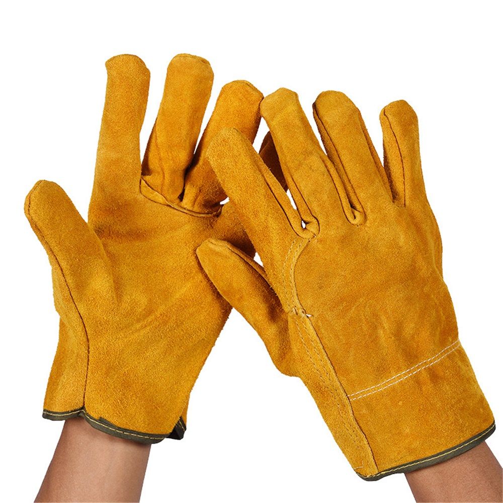 Welding Gloves Heat Insulation Protective Cowhide Leather Gloves for Welding Workwear Heat Resistant with Fleece Lining Short Cuff 1 Pair โ image 3